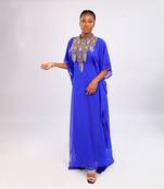 Royal-Blue Handcrafted Zari work Stitched Georgette Farasha Party Dress