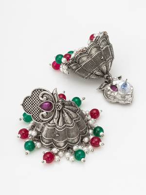 Classy latest oxidised multicolor stone studded jumkhi earrings for women and girls 3