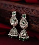 Classy latest oxidised green stone studded chandbali earrings for women and girls