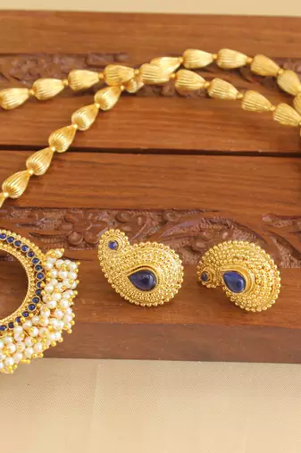 Gold platted mango kempu necklace set