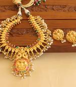 Gold platted peacock temple kempu necklace set