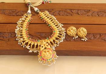 Gold platted peacock temple kempu necklace set 2