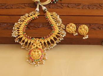 Gold platted peacock temple kempu necklace set 3