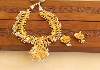Gold platted peacock temple kempu necklace set 4