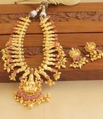 Gold platted peacock temple kempu necklace set