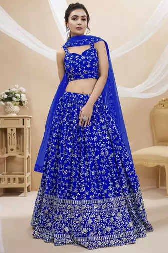  blue sequins georgette lehenga set choli with dupatta
