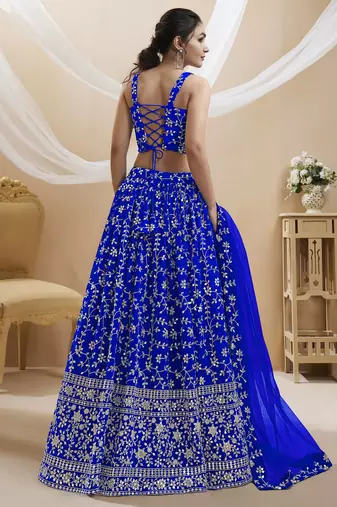  blue sequins georgette lehenga set choli with dupatta
