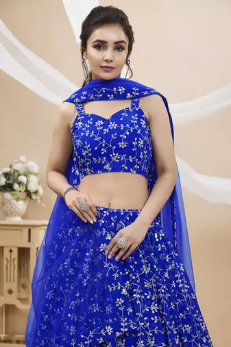  blue sequins georgette lehenga set choli with dupatta