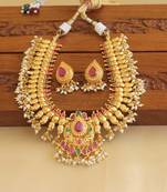 Gold platted peacock kempu necklace set