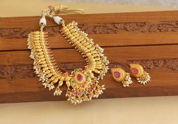 Gold platted peacock kempu necklace set 2