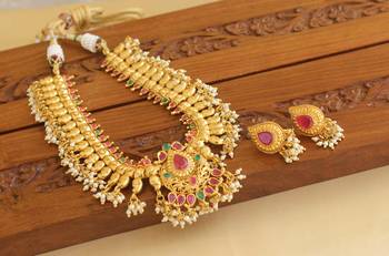Gold platted peacock kempu necklace set 3