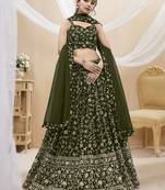 bewitching green embroidered georgette mehendi lehenga set choli with dupatta