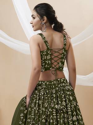 bewitching green embroidered georgette mehendi lehenga set choli with dupatta 3