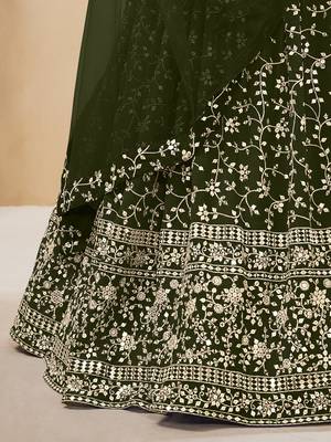 bewitching green embroidered georgette mehendi lehenga set choli with dupatta 5