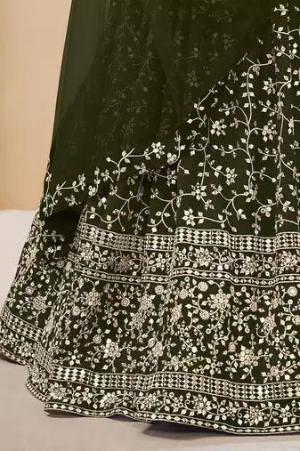 bewitching green embroidered georgette mehendi lehenga set choli with dupatta