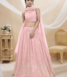 Baby Pink Georgette Sequin Thread Work Lehenga Choli Set