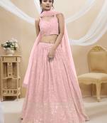 Baby Pink Georgette Sequin Thread Work Lehenga Choli Set