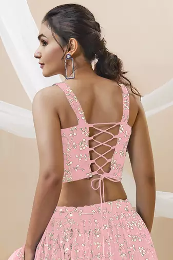 Baby Pink Georgette Sequin Thread Work Lehenga Choli Set