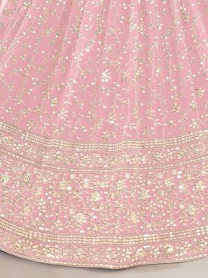 Baby Pink Georgette Sequin Thread Work Lehenga Choli Set 6