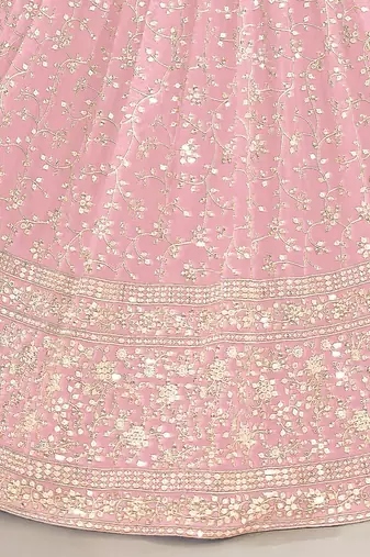 Baby Pink Georgette Sequin Thread Work Lehenga Choli Set