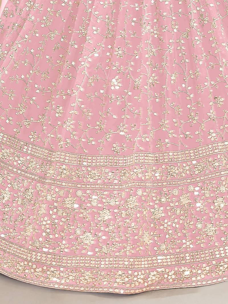 Baby Pink Georgette Sequin Thread Work Lehenga Choli Set