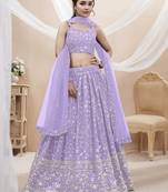 Enchanting Lavender Sequins Georgette Lehenga Choli With Dupatta