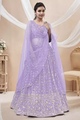 lavender sequins georgette lehenga set choli with dupatta with dupatta