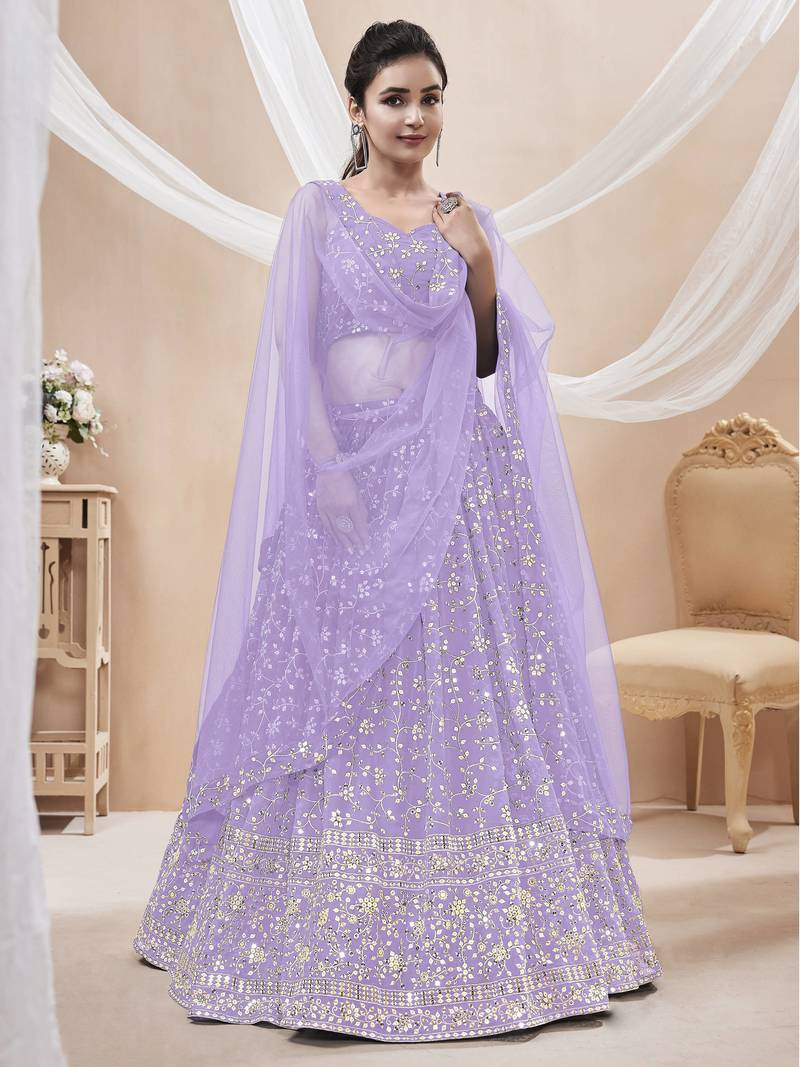 Enchanting Lavender Sequins Georgette Lehenga Choli With Dupatta