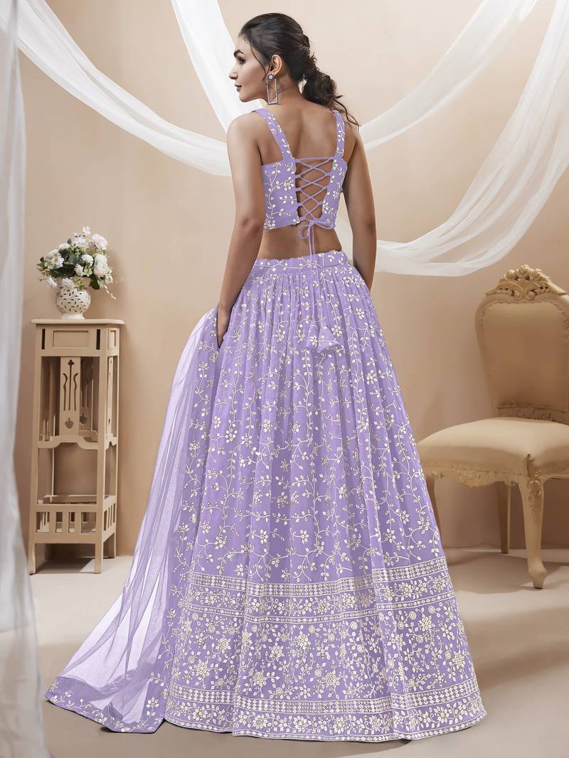 Enchanting Lavender Sequins Georgette Lehenga Choli With Dupatta