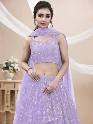 lavender sequins georgette lehenga set choli with dupatta with dupatta 4