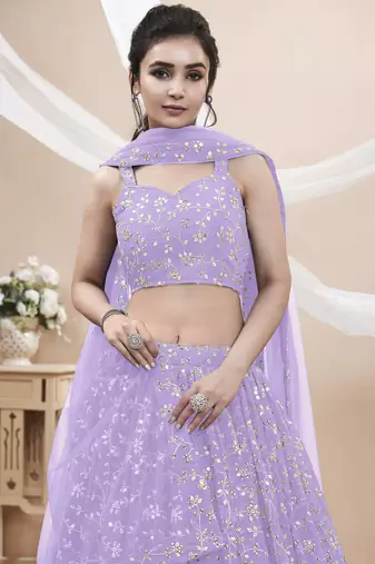 lavender sequins georgette lehenga set choli with dupatta with dupatta