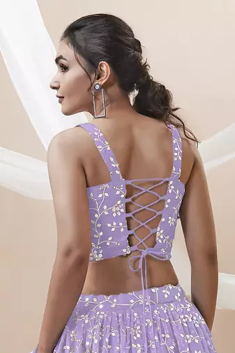 lavender sequins georgette lehenga set choli with dupatta with dupatta