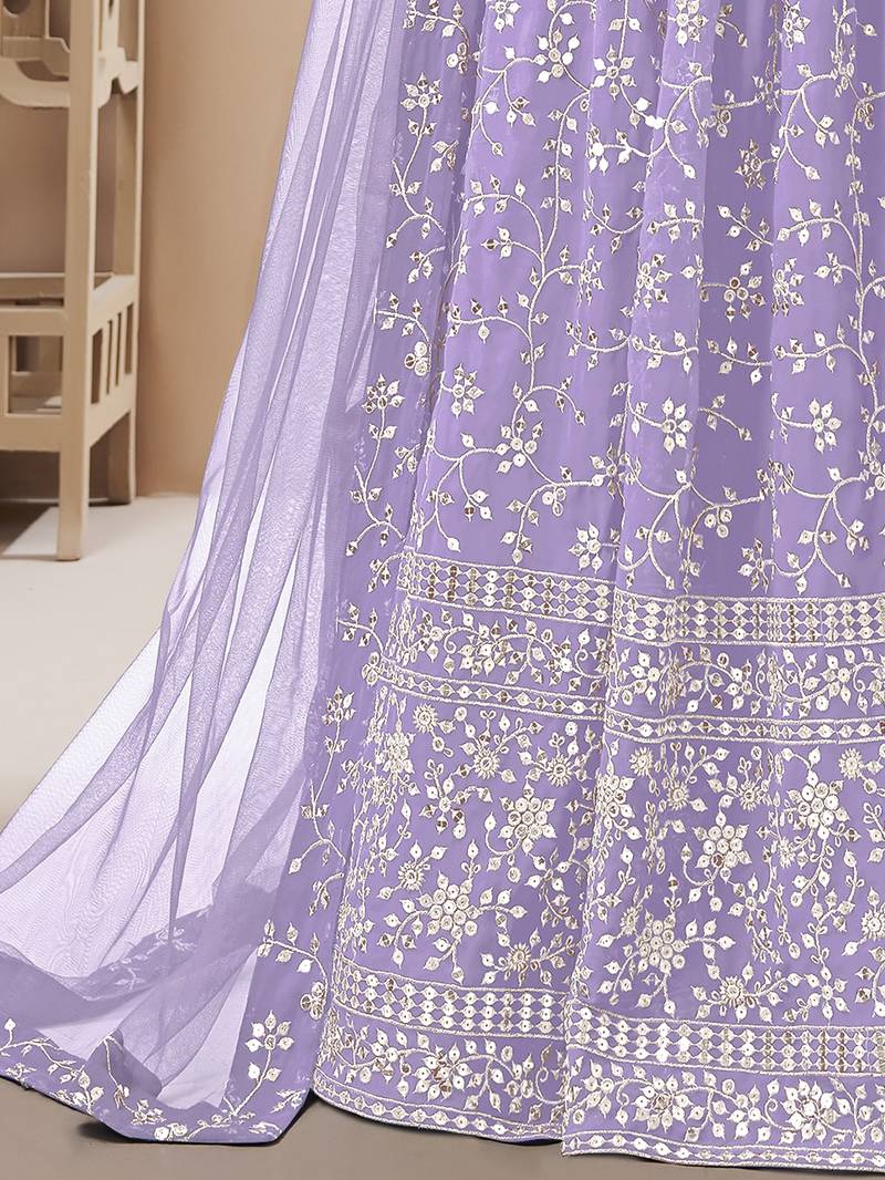 Enchanting Lavender Sequins Georgette Lehenga Choli With Dupatta
