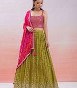  mustard sequins georgette haldi lehenga set choli with dupatta