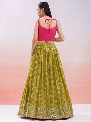  mustard sequins georgette haldi lehenga set choli with dupatta 3