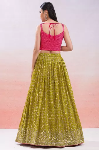  mustard sequins georgette haldi lehenga set choli with dupatta