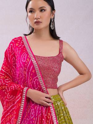  mustard sequins georgette haldi lehenga set choli with dupatta 4