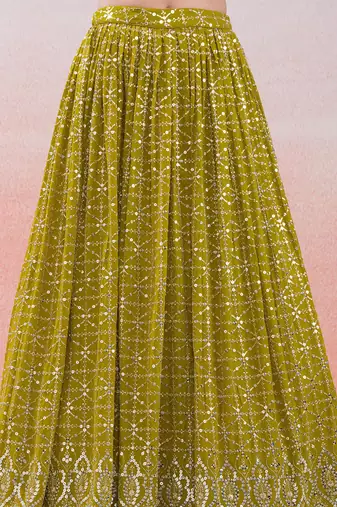  mustard sequins georgette haldi lehenga set choli with dupatta
