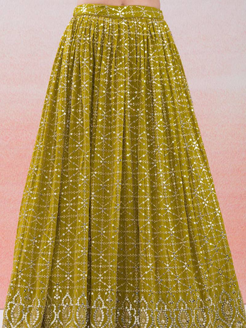 Lovely Mustard Sequins Georgette Haldi Wear Lehenga Choli