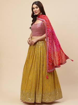Lovely Mustard Sequins Georgette Haldi Wear Lehenga Choli 2