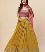 Lovely Mustard Sequins Georgette Haldi Wear Lehenga Choli