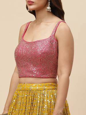Lovely Mustard Sequins Georgette Haldi Wear Lehenga Choli 5