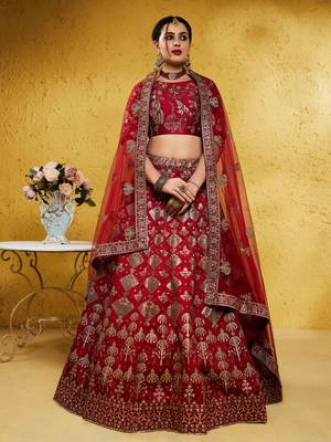 fascinating red embroidered silk bridal lehenga set choli with dupatta with dupatta 1