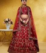 Fascinating Red Embroidered Silk Bridal Lehenga Choli With Dupatta