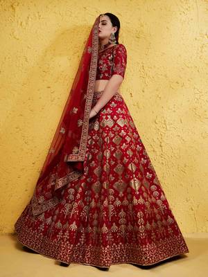fascinating red embroidered silk bridal lehenga set choli with dupatta with dupatta 2