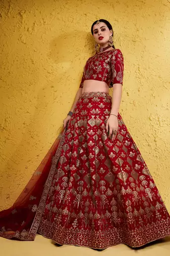 fascinating red embroidered silk bridal lehenga set choli with dupatta with dupatta
