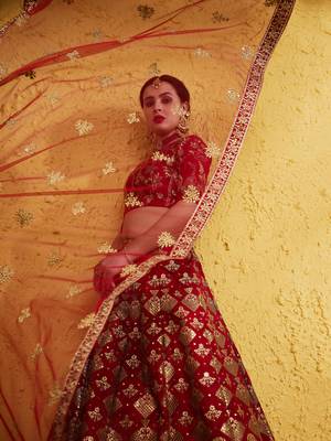 fascinating red embroidered silk bridal lehenga set choli with dupatta with dupatta 4