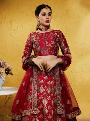 fascinating red embroidered silk bridal lehenga set choli with dupatta with dupatta 5
