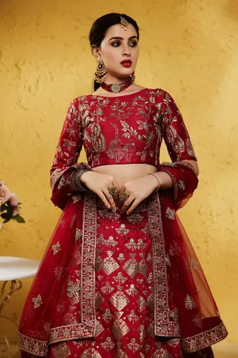 fascinating red embroidered silk bridal lehenga set choli with dupatta with dupatta
