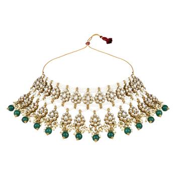 traditional kundan pearl choker necklace jewellery with jhumki earrings set for women & girls  2